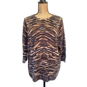 Talbots Pure Merino Wool Sweater‎ Brown Tiger Striped Lightweight Size 2X Petite